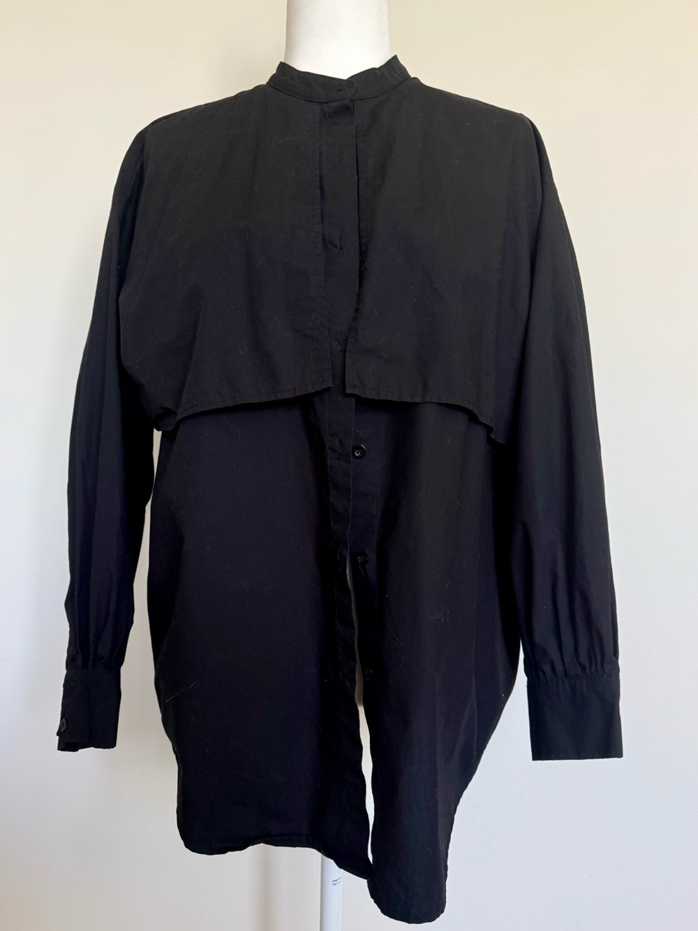 Black Layered Cotton Button-Up Shirt Size L